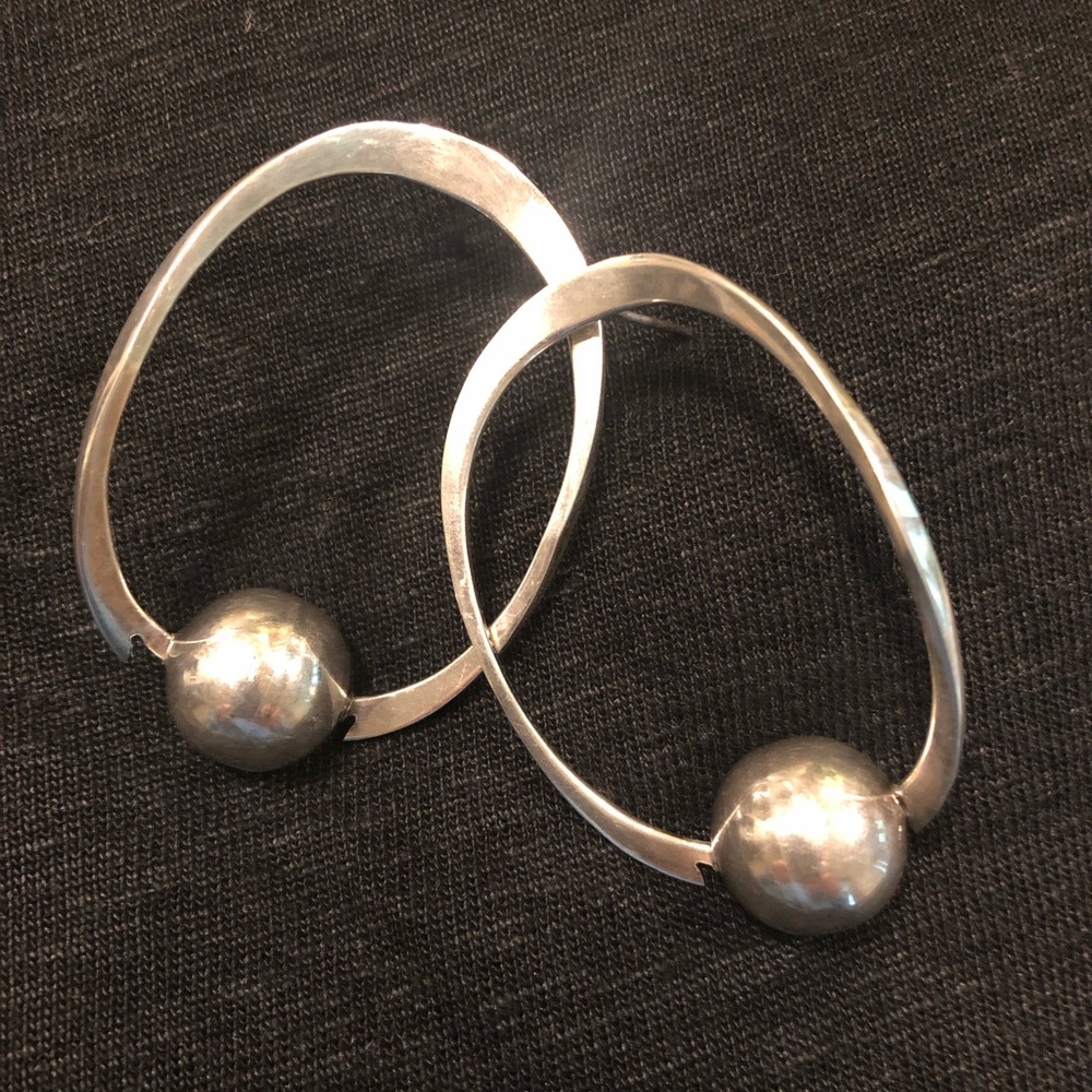 Sterling silver hoop dangling earrings large handmade